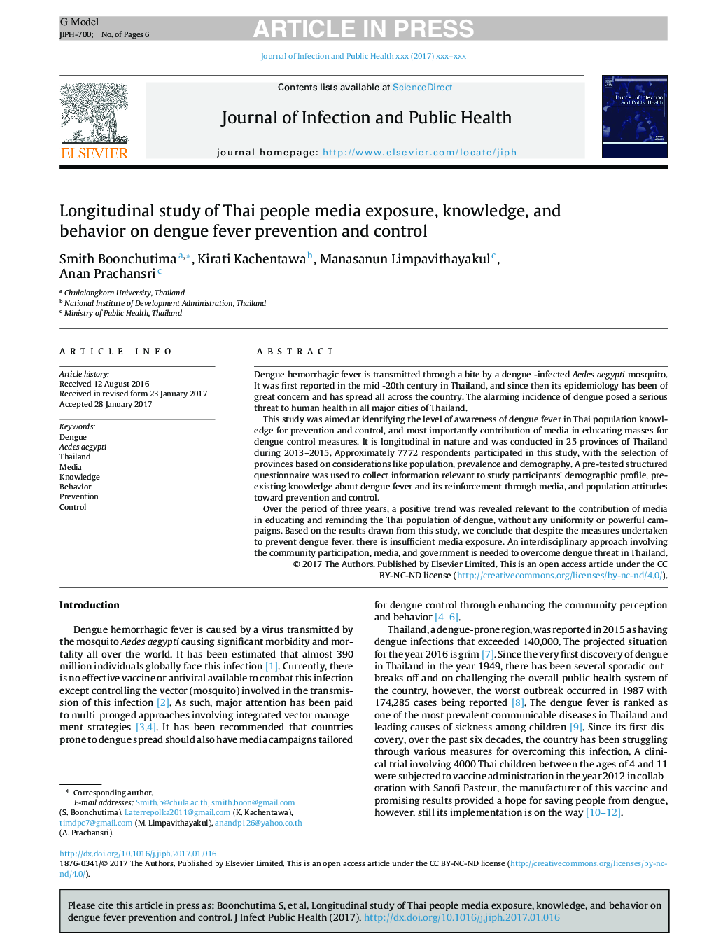 Longitudinal study of Thai people media exposure, knowledge, and behavior on dengue fever prevention and control