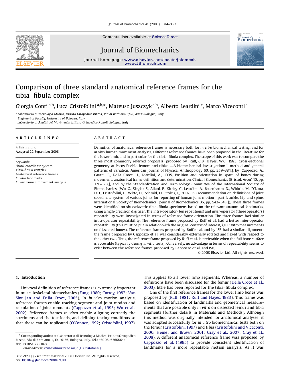 عکس صفحه اول مقاله: Comparison of three standard anatomical reference frames for the tibia–fibula complex Comparison of three standard anatomical reference frames for the tibia–fibula complex