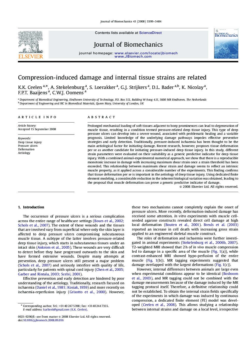 Compression-induced damage and internal tissue strains are related