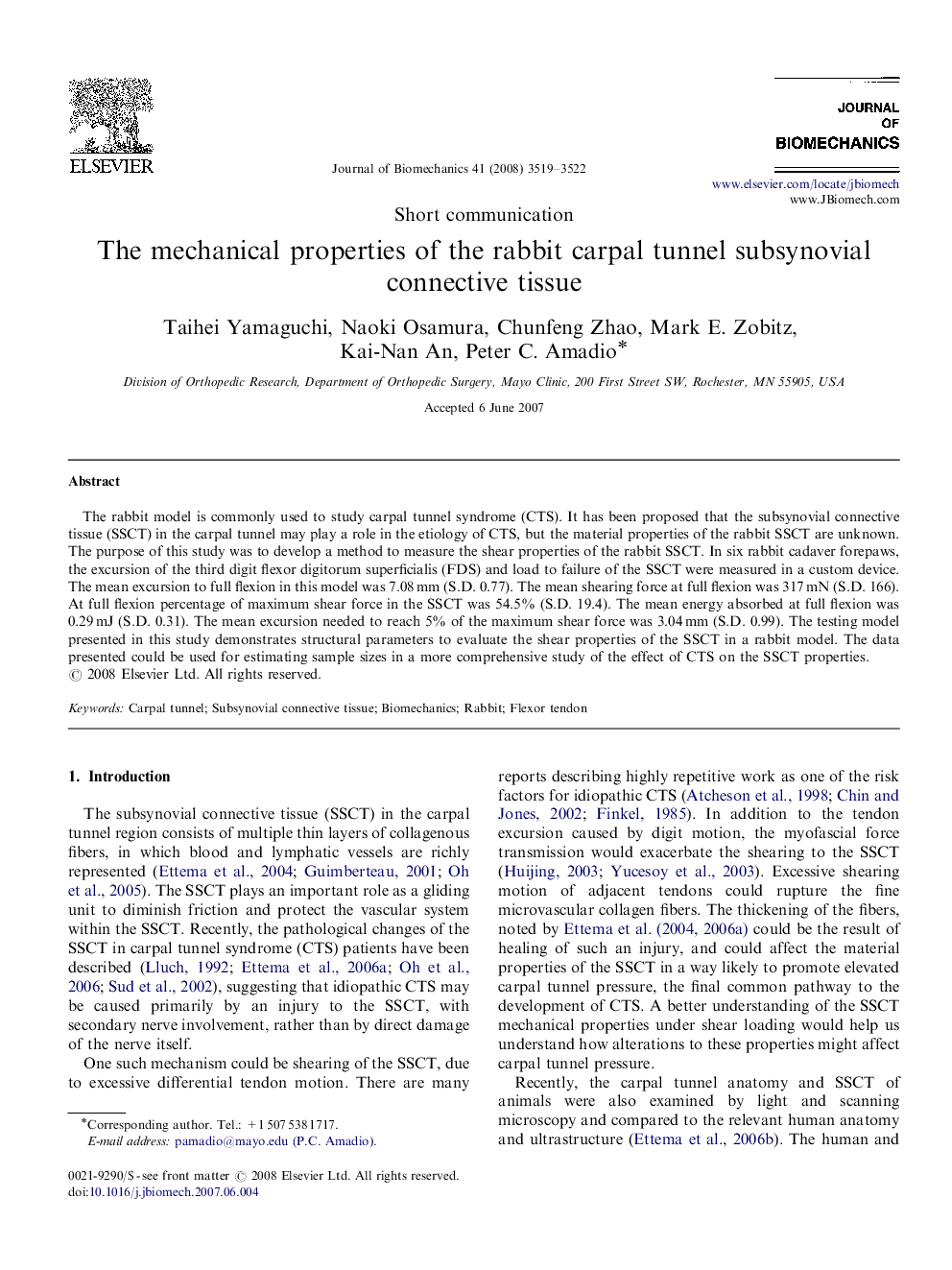 The mechanical properties of the rabbit carpal tunnel subsynovial connective tissue