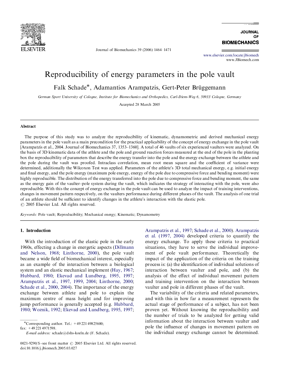 Reproducibility of energy parameters in the pole vault