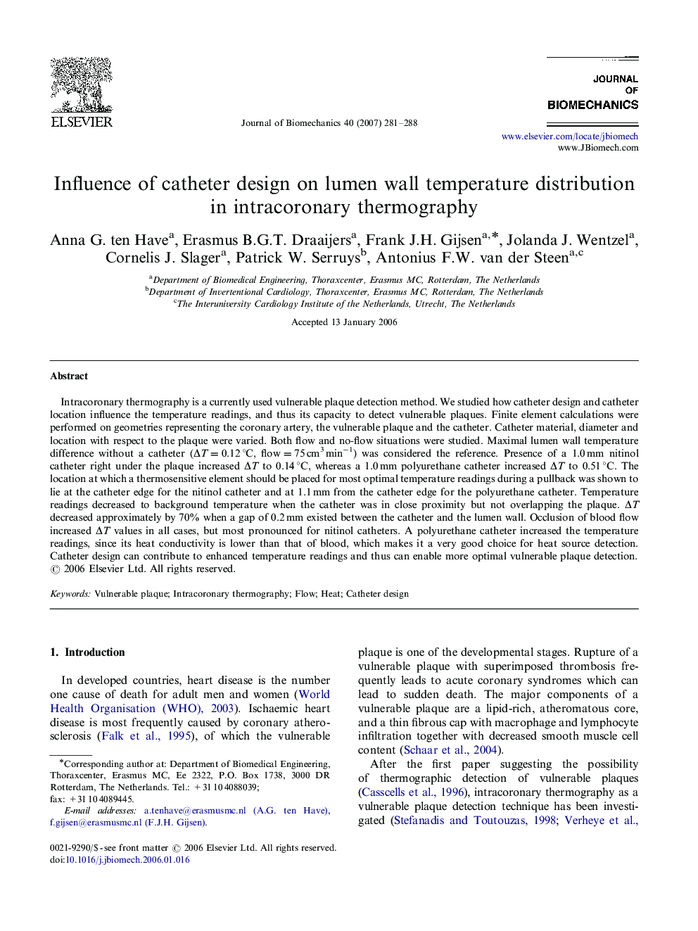 Influence of catheter design on lumen wall temperature distribution in intracoronary thermography