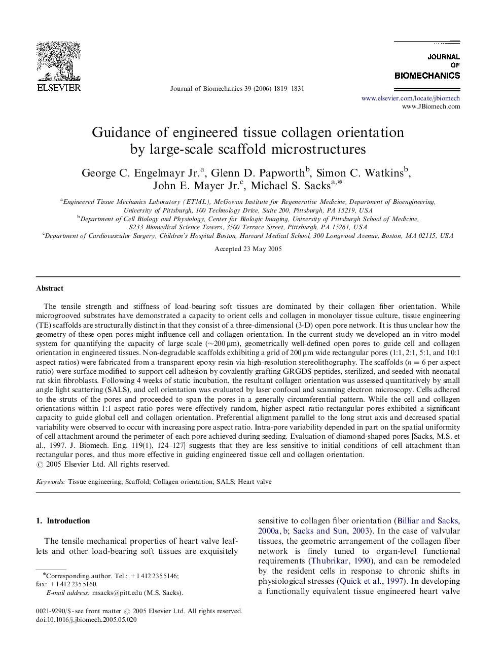 Guidance of engineered tissue collagen orientation by large-scale scaffold microstructures