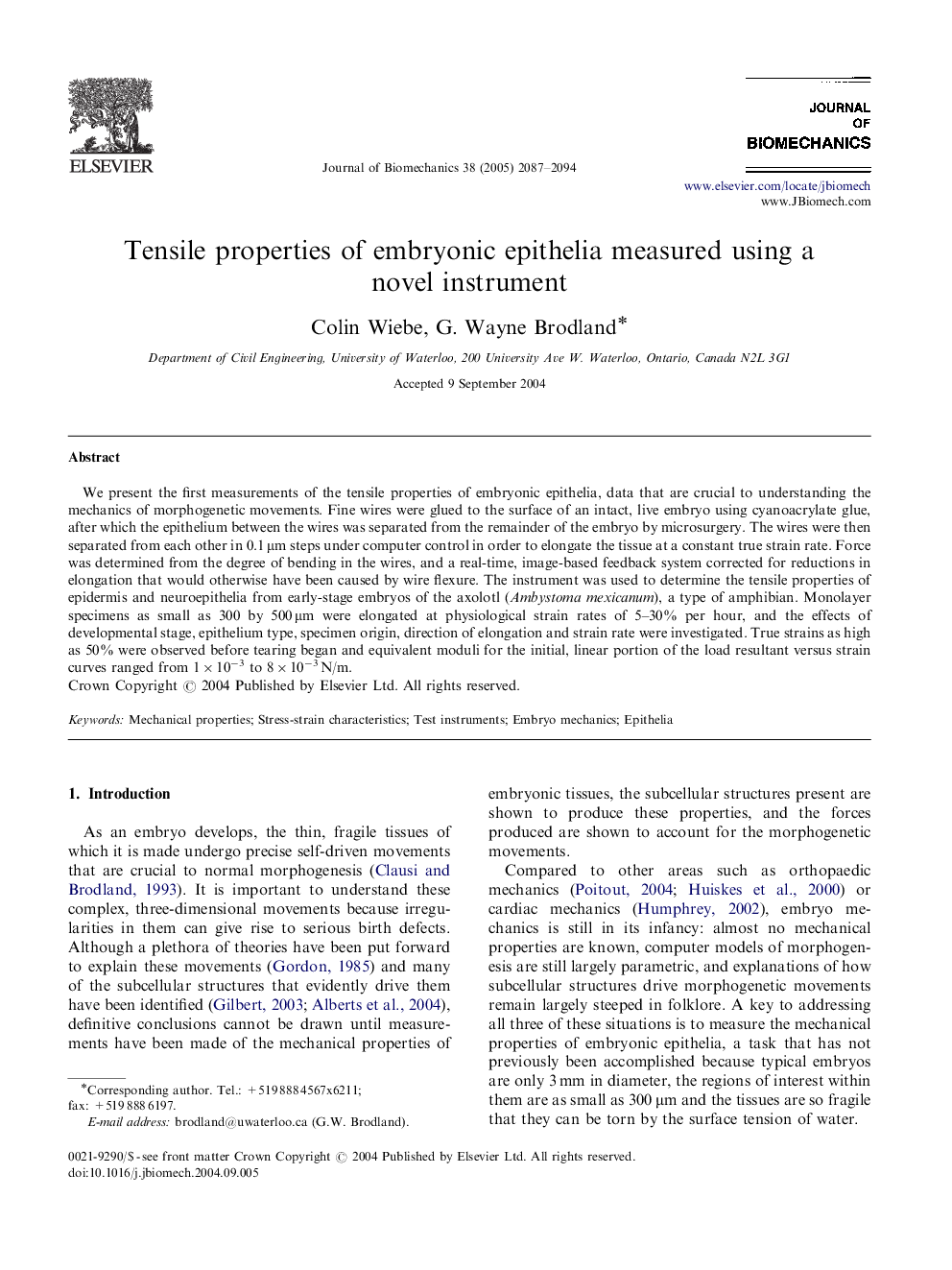 Tensile properties of embryonic epithelia measured using a novel instrument