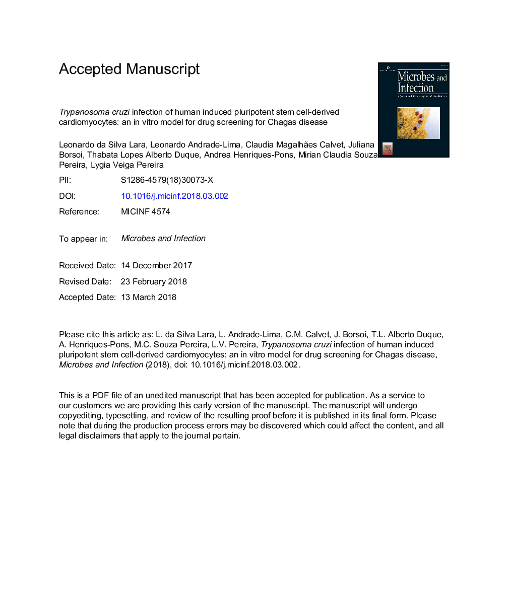 Trypanosoma cruzi infection of human induced pluripotent stem cell-derived cardiomyocytes: an inÂ vitro model for drug screening forÂ Chagas disease