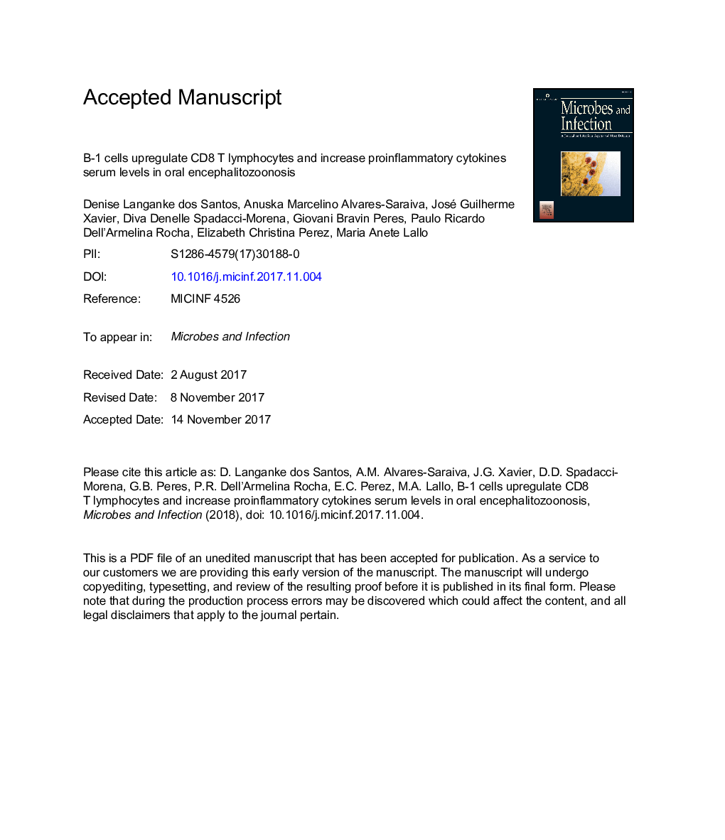 B-1Â cells upregulate CD8 T lymphocytes and increase proinflammatory cytokines serum levels in oral encephalitozoonosis