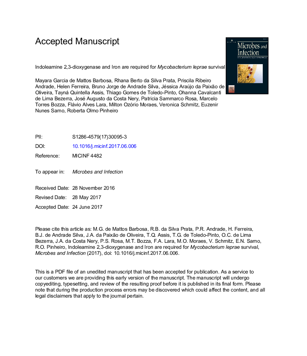 Indoleamine 2,3-dioxygenase and iron are required for Mycobacterium leprae survival