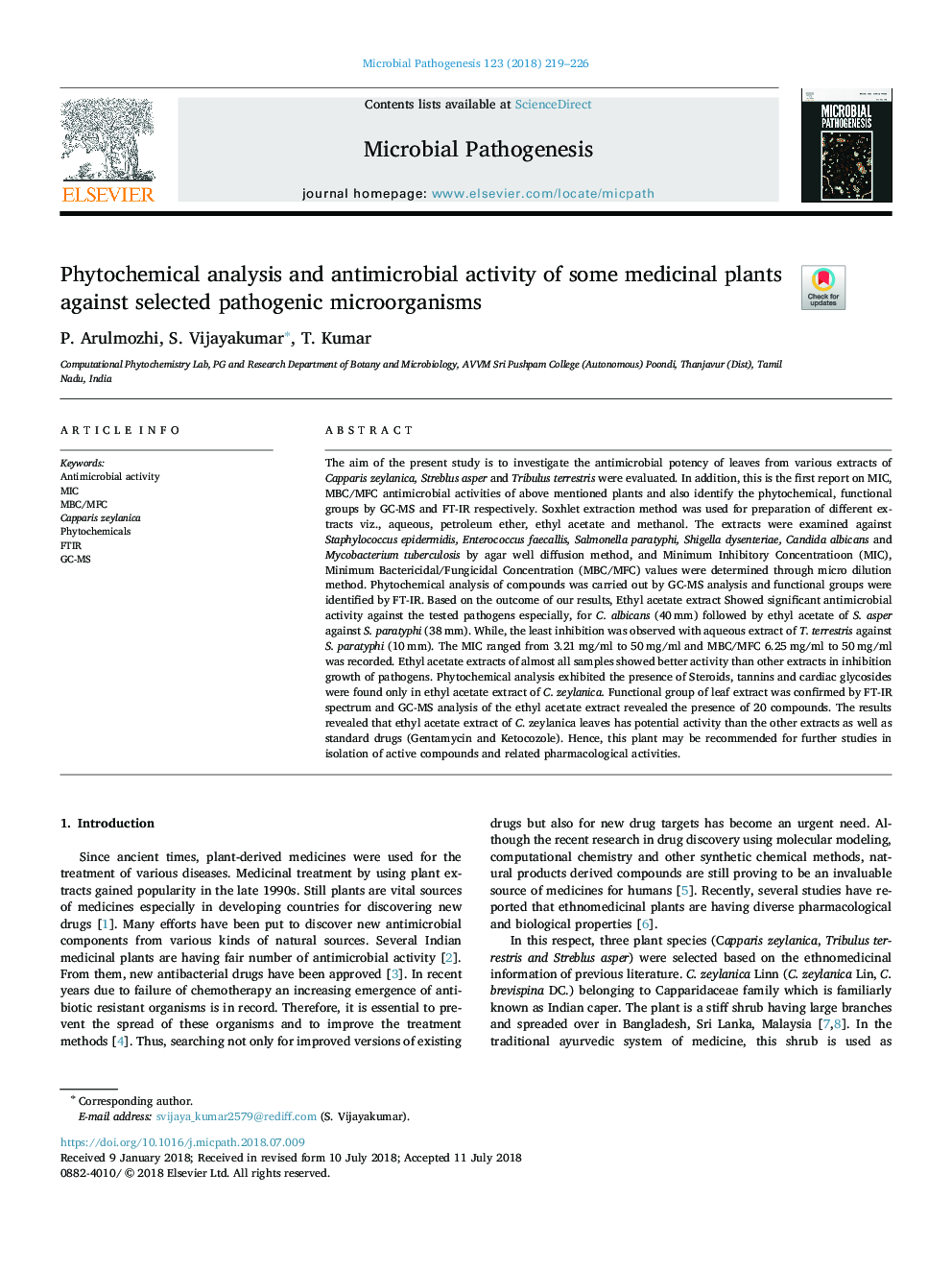Phytochemical analysis and antimicrobial activity of some medicinal plants against selected pathogenic microorganisms