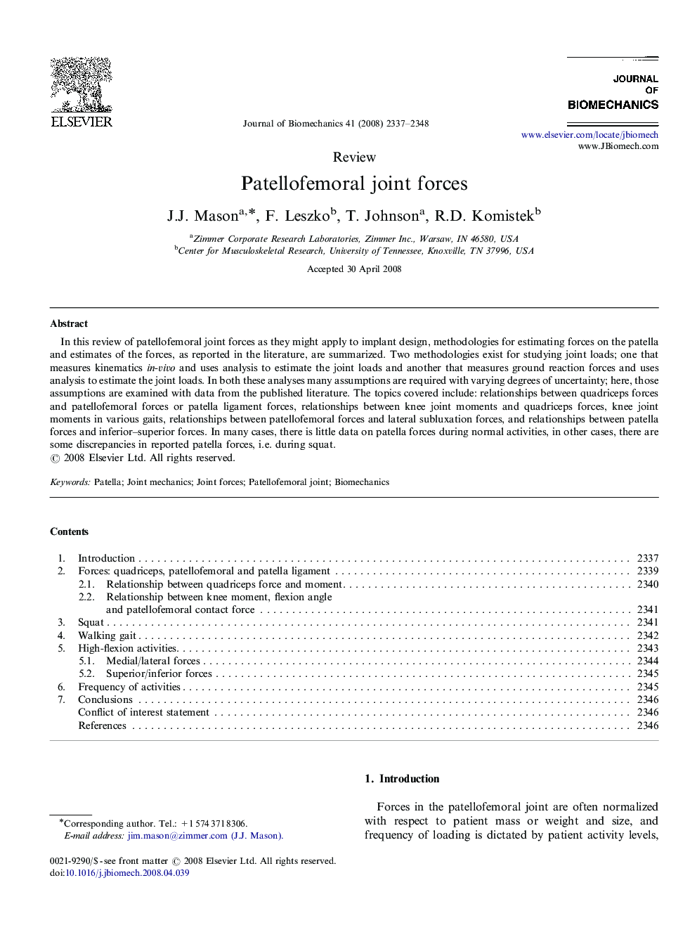 Patellofemoral joint forces