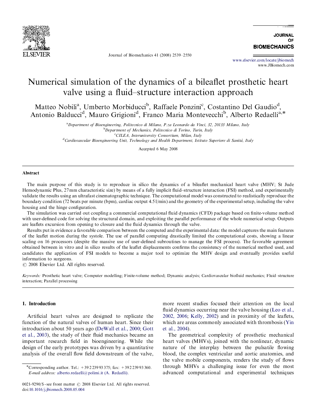 Numerical simulation of the dynamics of a bileaflet prosthetic heart valve using a fluid–structure interaction approach