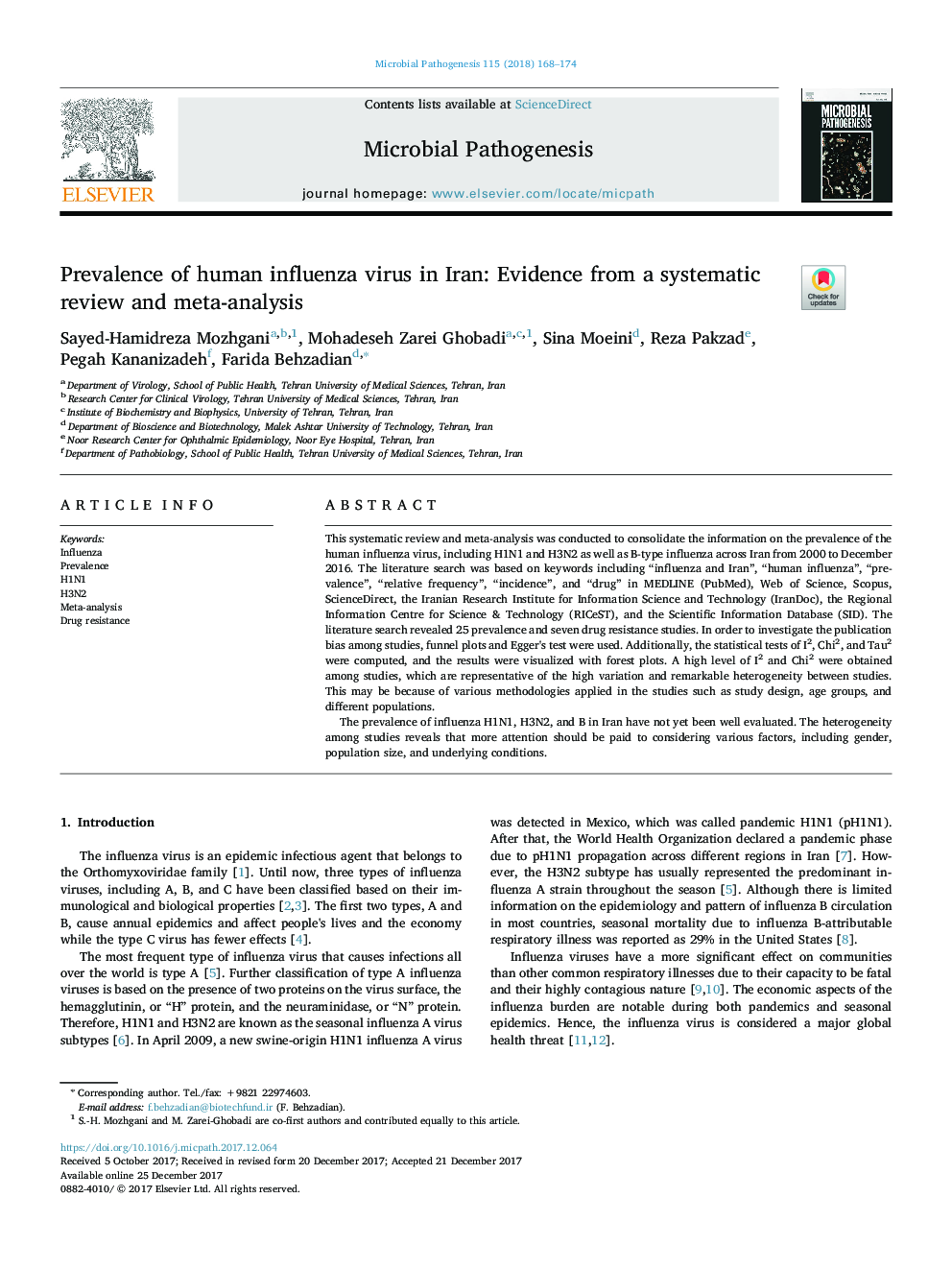 Prevalence of human influenza virus in Iran: Evidence from a systematic review and meta-analysis