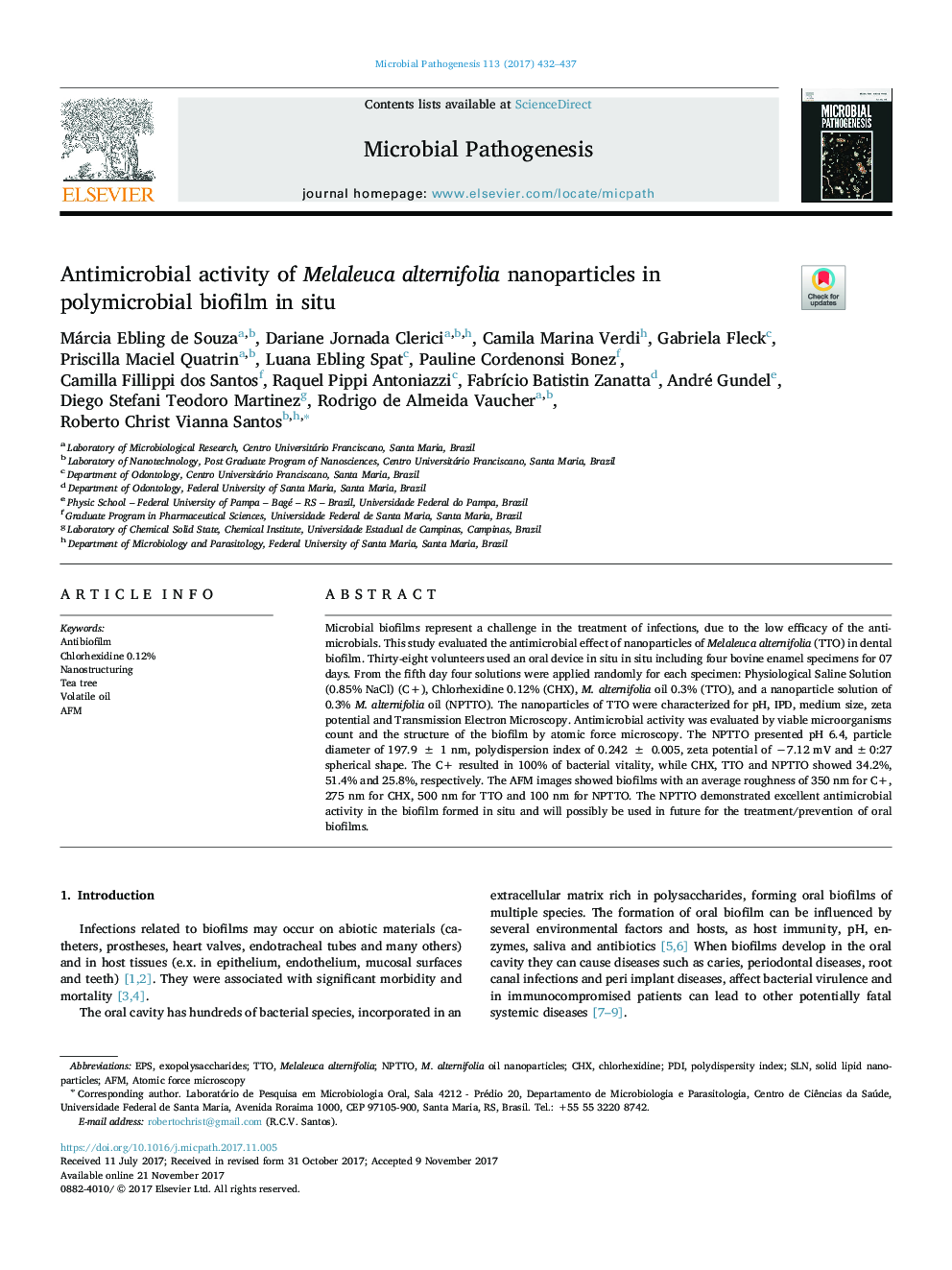 Antimicrobial activity of Melaleuca alternifolia nanoparticles in polymicrobial biofilm in situ