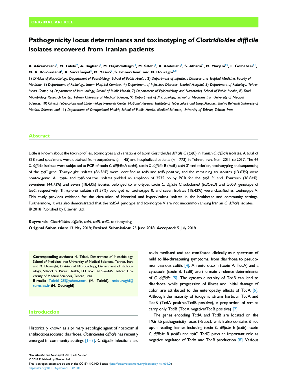 Pathogenicity locus determinants and toxinotyping of Clostridioides difficile isolates recovered from Iranian patients