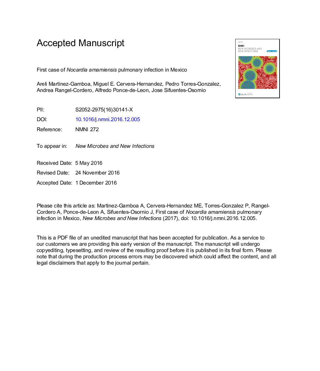 First case of Nocardia amamiensis pulmonary infection in Mexico