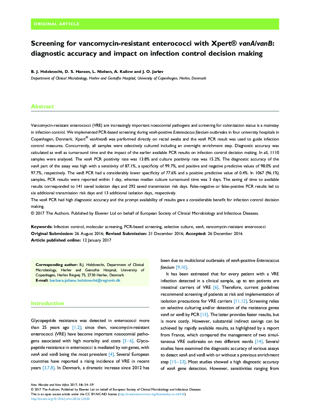 Screening for vancomycin-resistant enterococci with Xpert® vanA/vanB: diagnostic accuracy and impact on infection control decision making