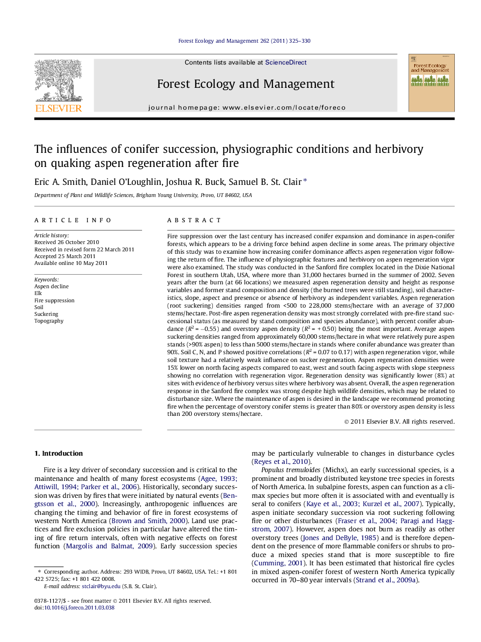 The influences of conifer succession, physiographic conditions and herbivory on quaking aspen regeneration after fire