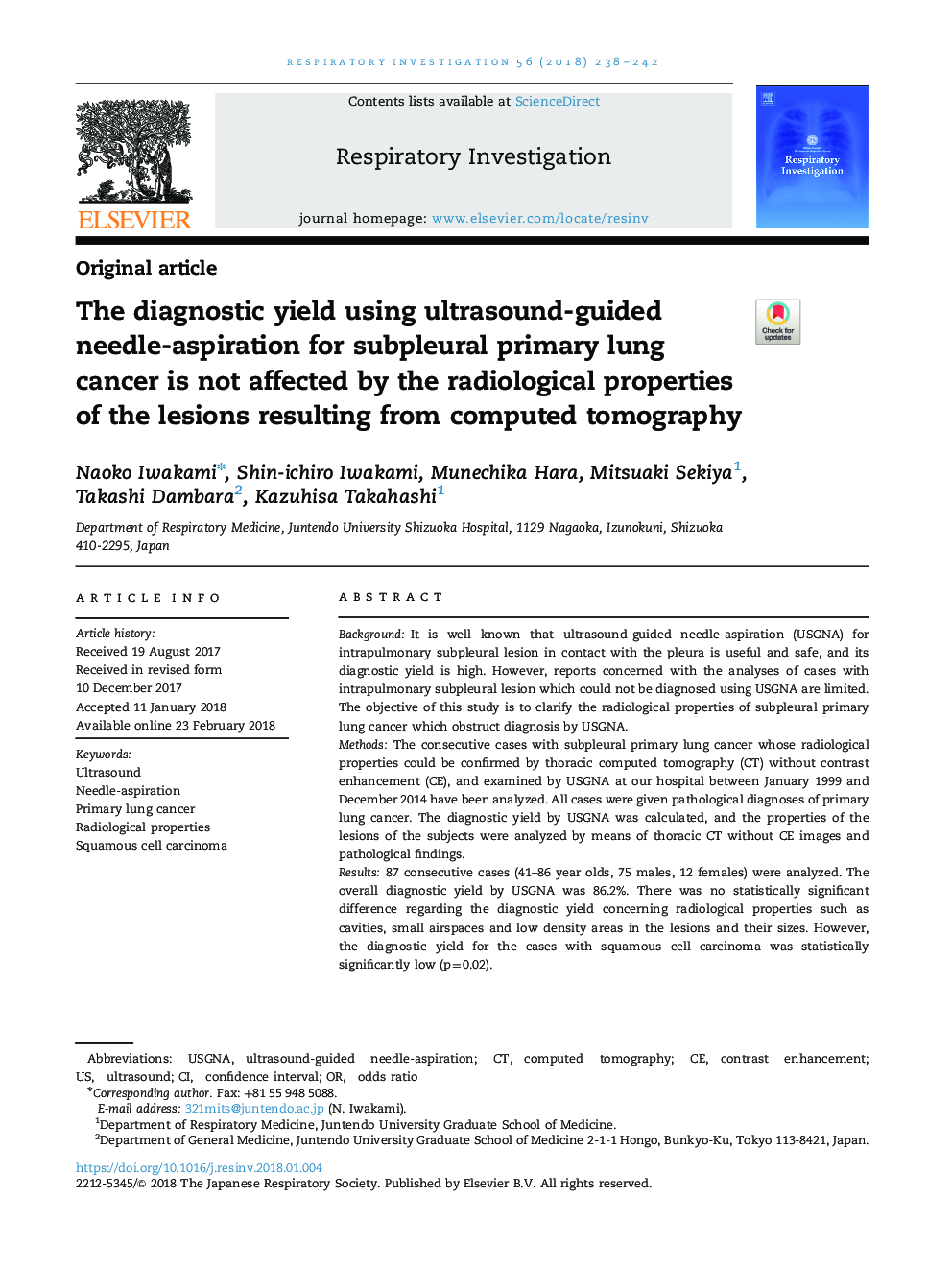 The diagnostic yield using ultrasound-guided needle-aspiration for subpleural primary lung cancer is not affected by the radiological properties of the lesions resulting from computed tomography