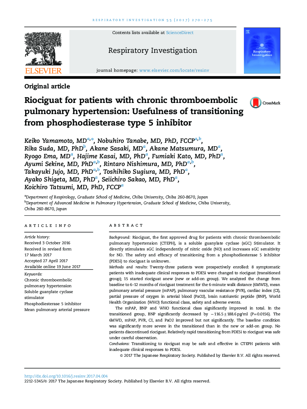 Riociguat for patients with chronic thromboembolic pulmonary hypertension: Usefulness of transitioning from phosphodiesterase type 5 inhibitor