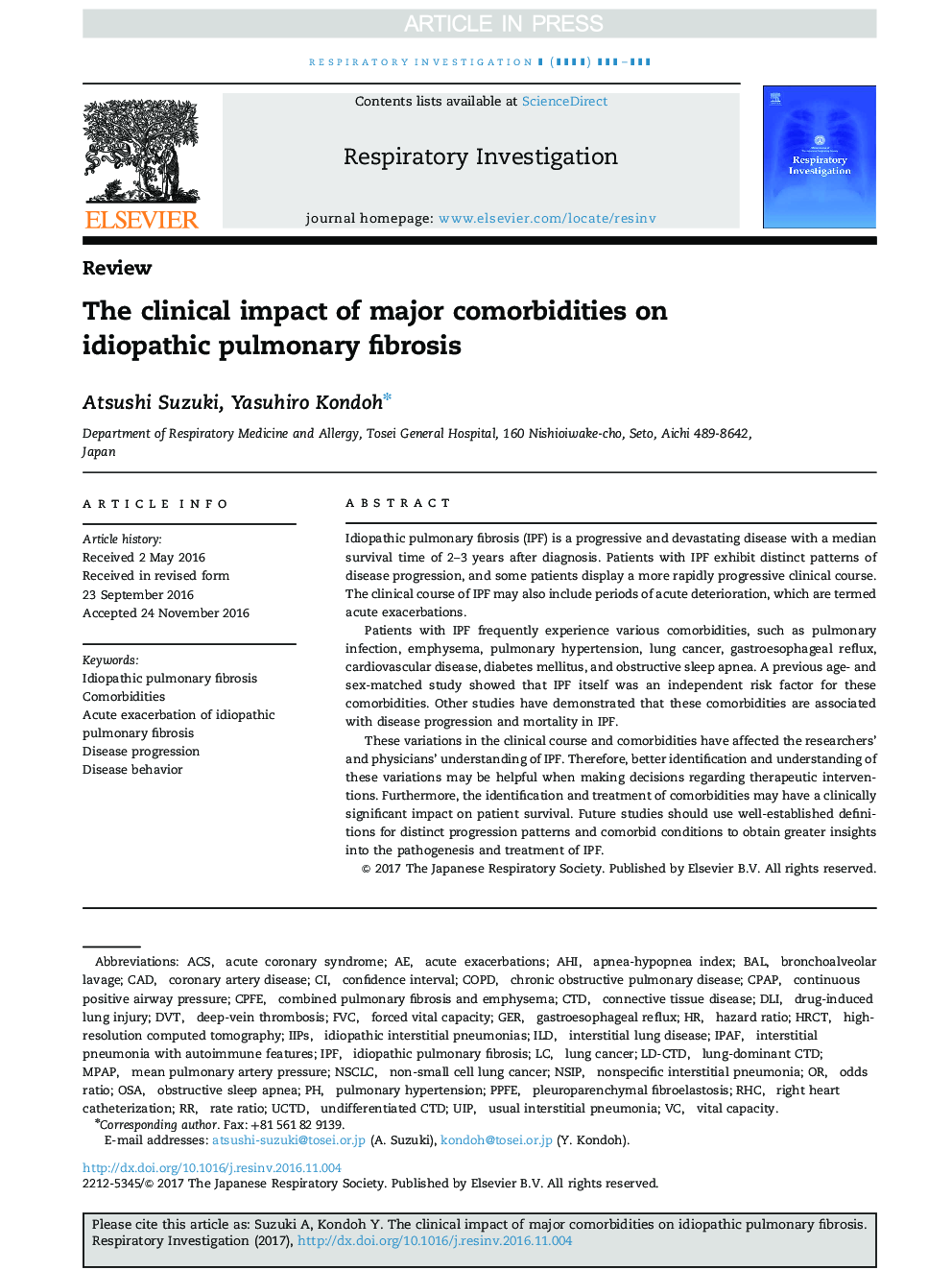 The clinical impact of major comorbidities on idiopathic pulmonary fibrosis