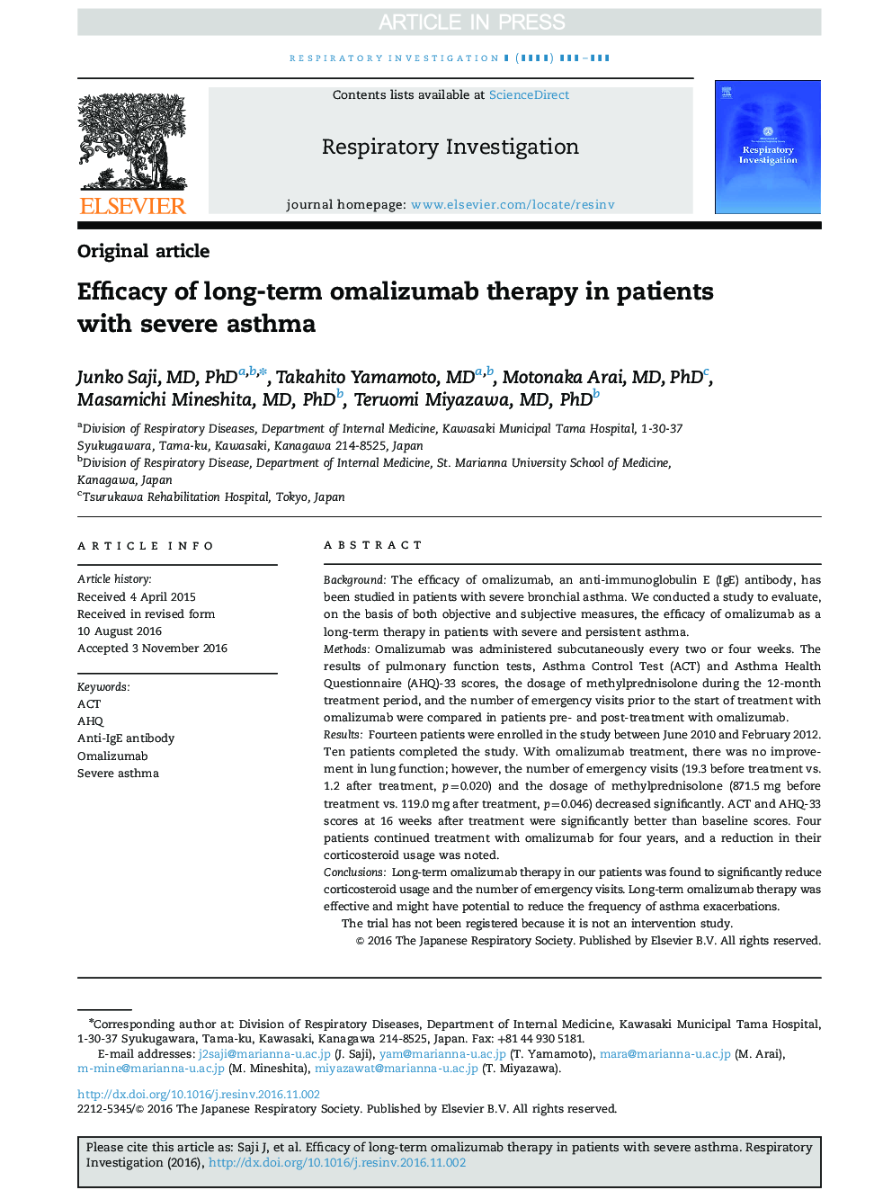 Efficacy of long-term omalizumab therapy in patients with severe asthma