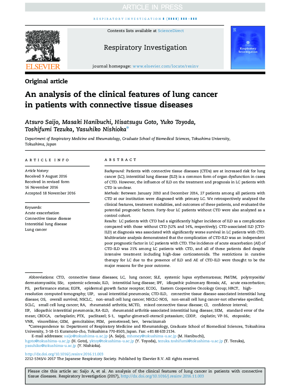 تجزیه و تحلیل ویژگی های بالینی سرطان ریه در بیماران مبتلا به بیماری های بافت همبند 