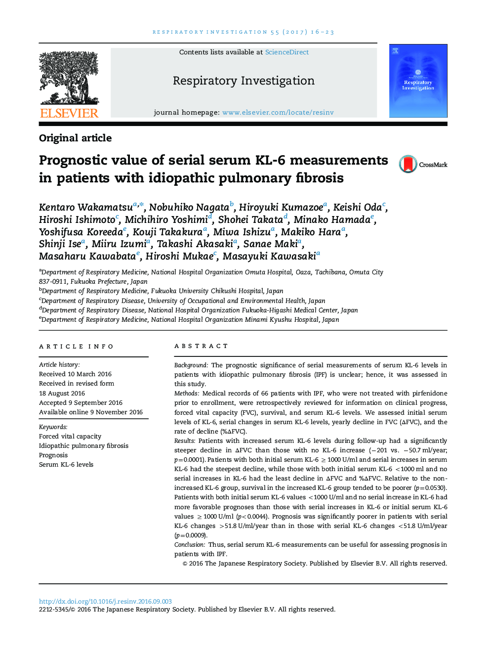 Prognostic value of serial serum KL-6 measurements in patients with idiopathic pulmonary fibrosis