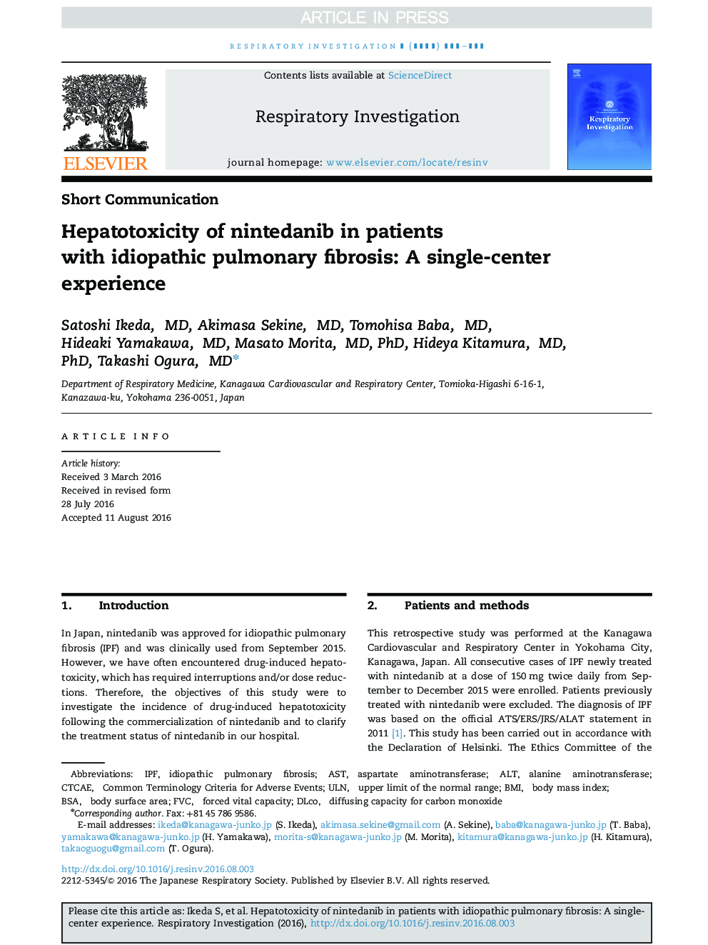 Hepatotoxicity of nintedanib in patients with idiopathic pulmonary fibrosis: A single-center experience