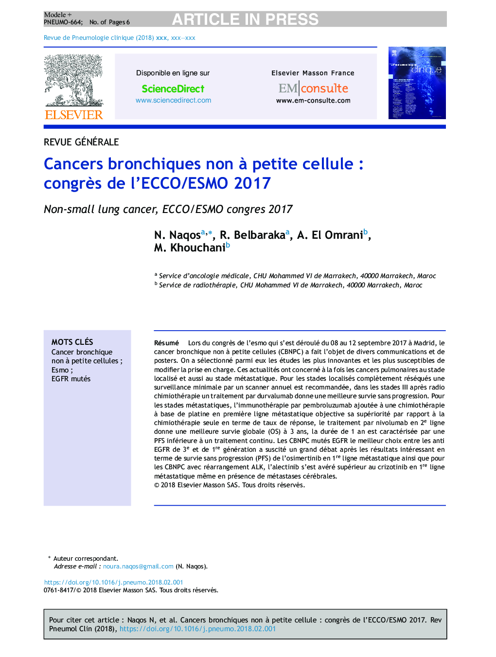 Cancers bronchiques non Ã  petite celluleÂ : congrÃ¨s de l'ECCO/ESMO 2017
