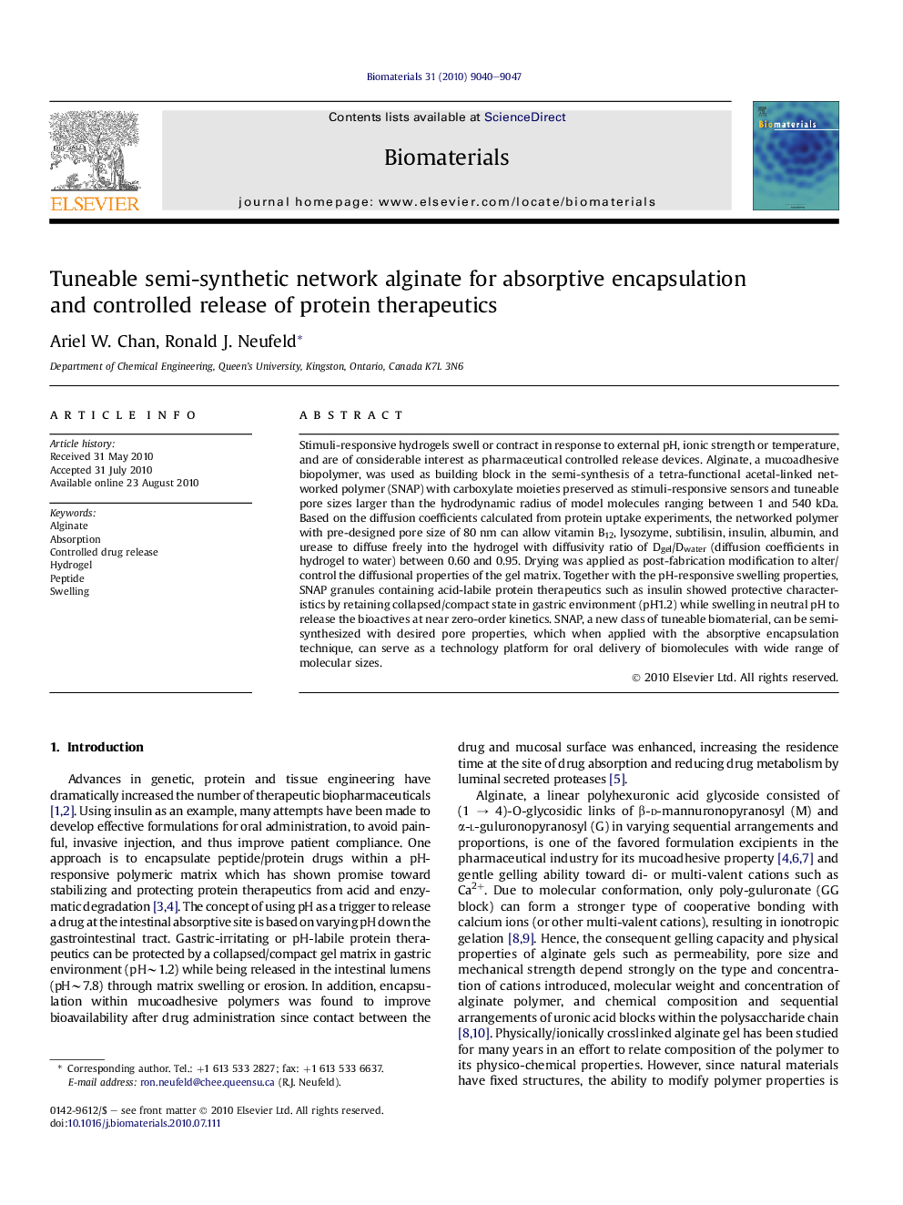 Tuneable semi-synthetic network alginate for absorptive encapsulation and controlled release of protein therapeutics