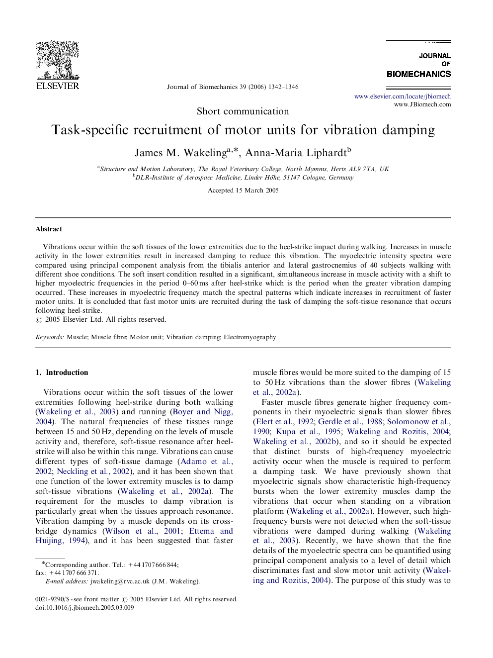 Task-specific recruitment of motor units for vibration damping