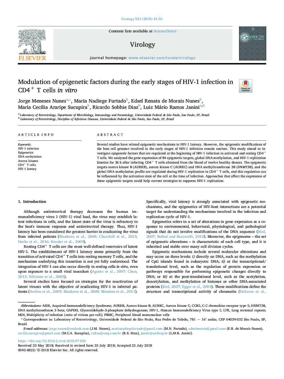 Modulation of epigenetic factors during the early stages of HIV-1 infection in CD4+ T cells in vitro