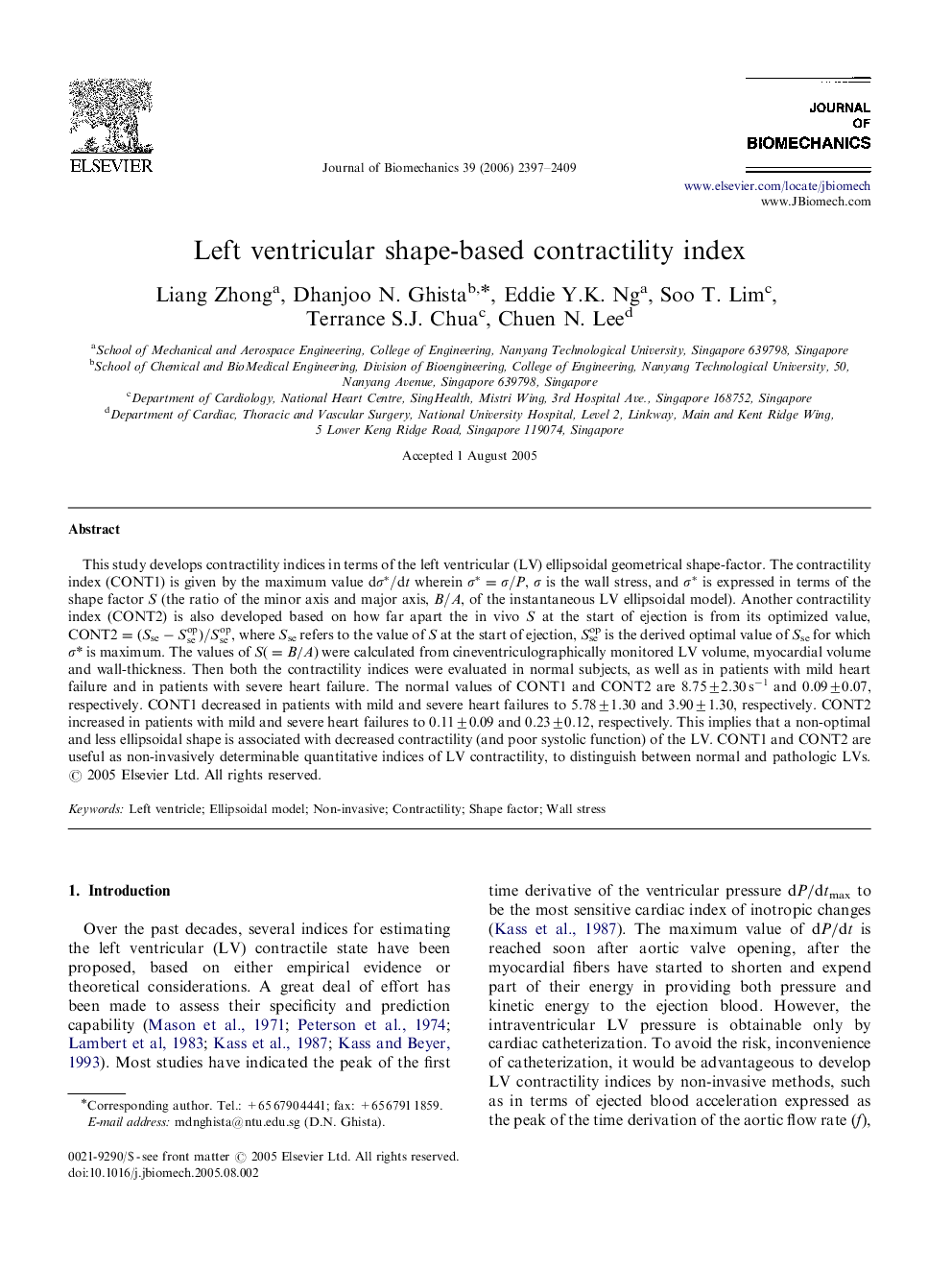 Left ventricular shape-based contractility index