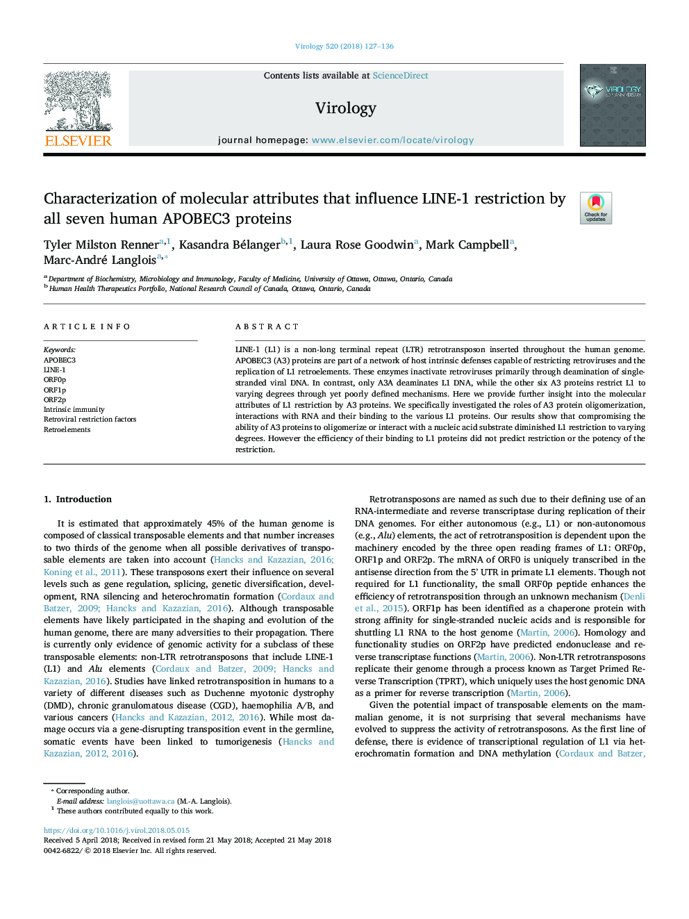 Characterization of molecular attributes that influence LINE-1 restriction by all seven human APOBEC3 proteins