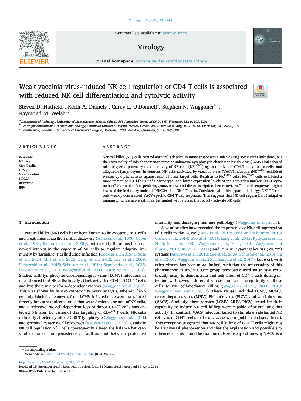 Weak vaccinia virus-induced NK cell regulation of CD4 T cells is associated with reduced NK cell differentiation and cytolytic activity