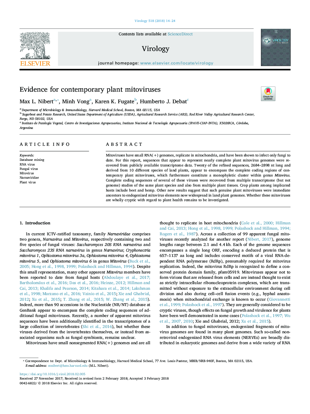 Evidence for contemporary plant mitoviruses