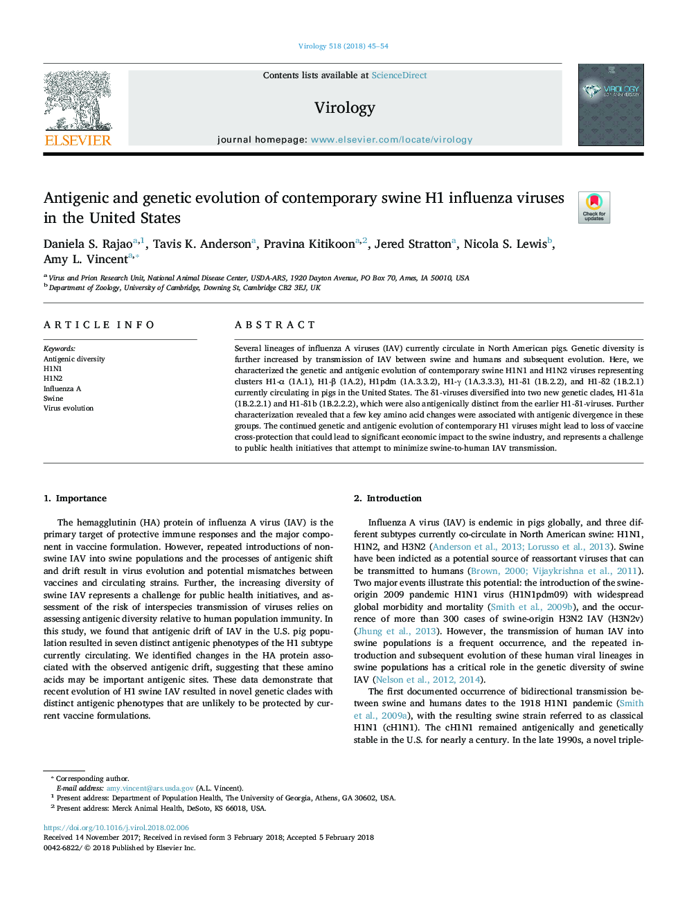 Antigenic and genetic evolution of contemporary swine H1 influenza viruses in the United States