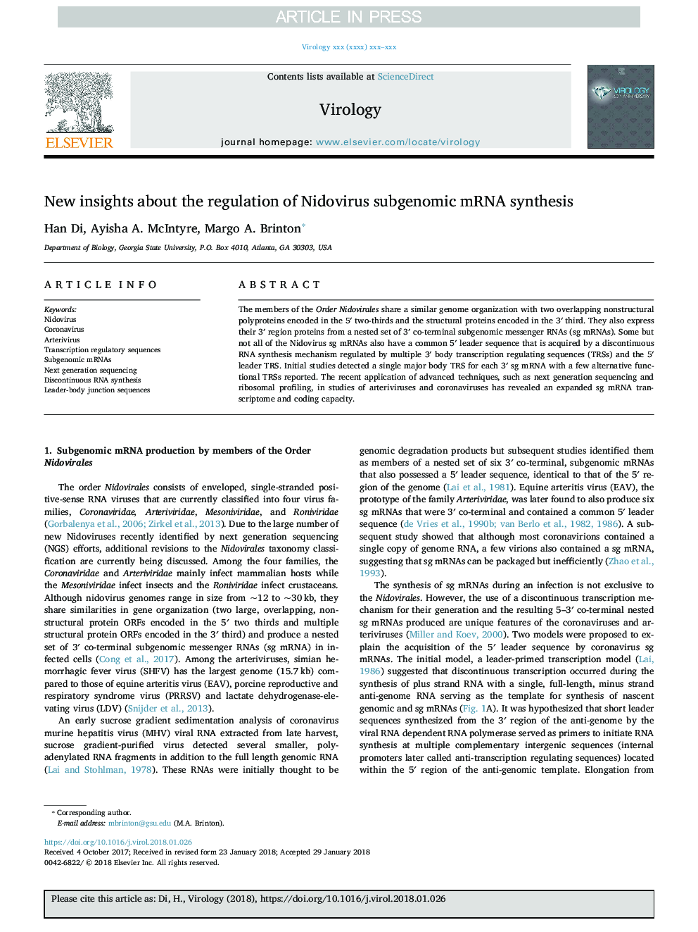 New insights about the regulation of Nidovirus subgenomic mRNA synthesis