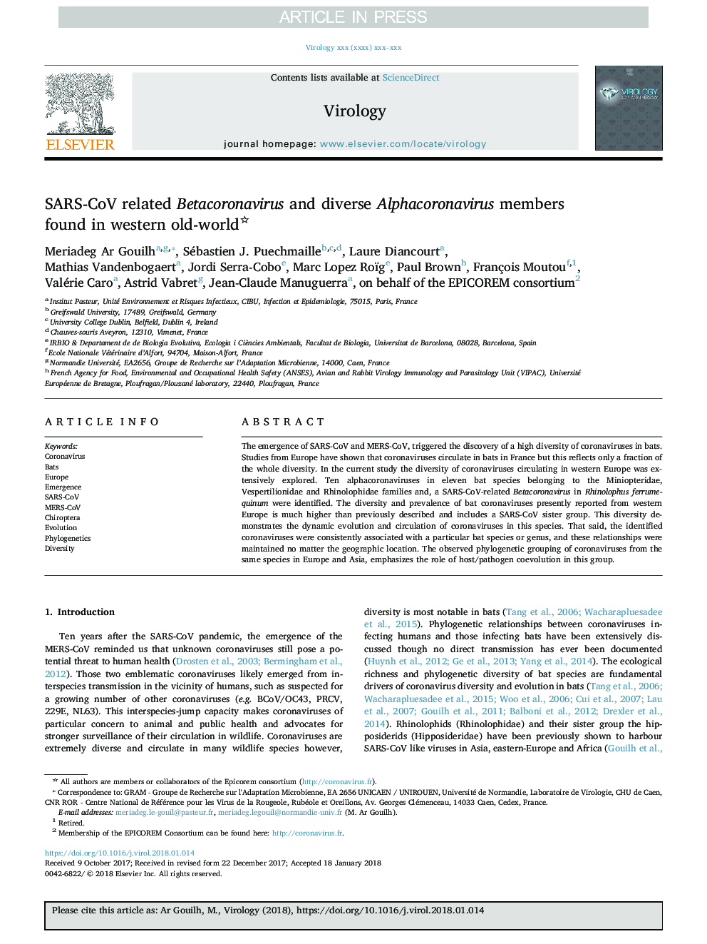 SARS-CoV related Betacoronavirus and diverse Alphacoronavirus members found in western old-world