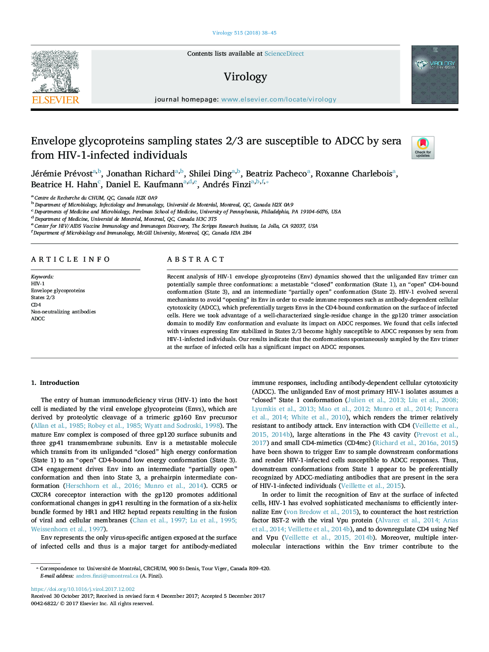 Envelope glycoproteins sampling states 2/3 are susceptible to ADCC by sera from HIV-1-infected individuals