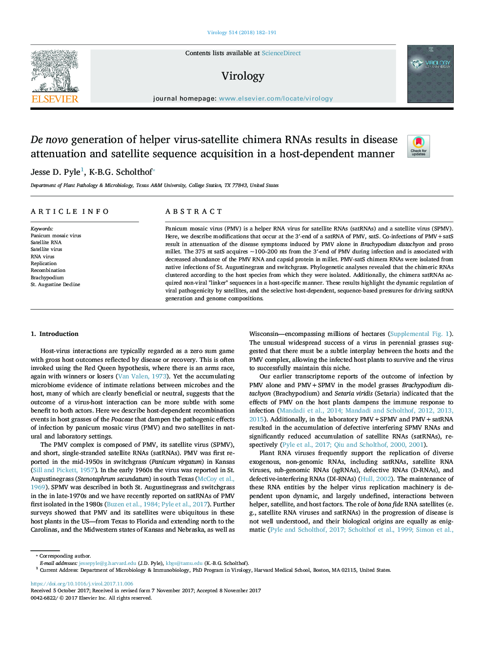 De novo generation of helper virus-satellite chimera RNAs results in disease attenuation and satellite sequence acquisition in a host-dependent manner