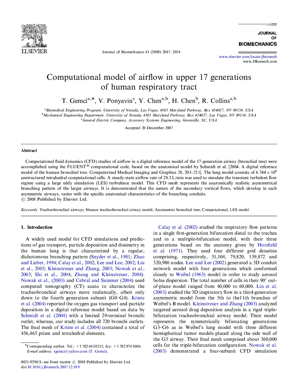 Computational model of airflow in upper 17 generations of human respiratory tract