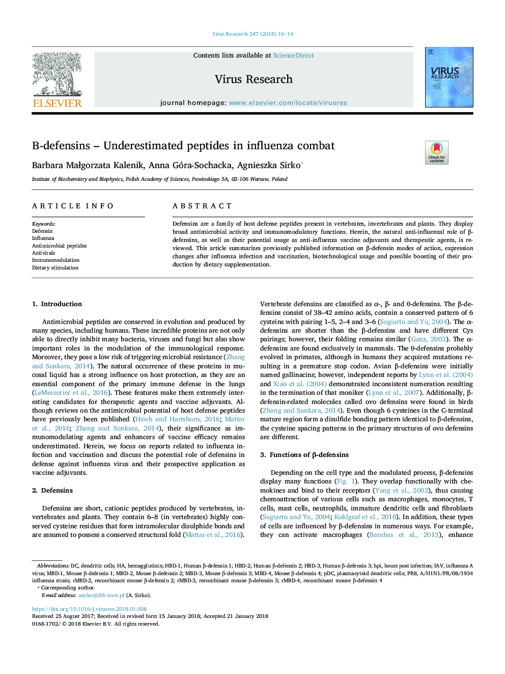Î-defensins - Underestimated peptides in influenza combat
