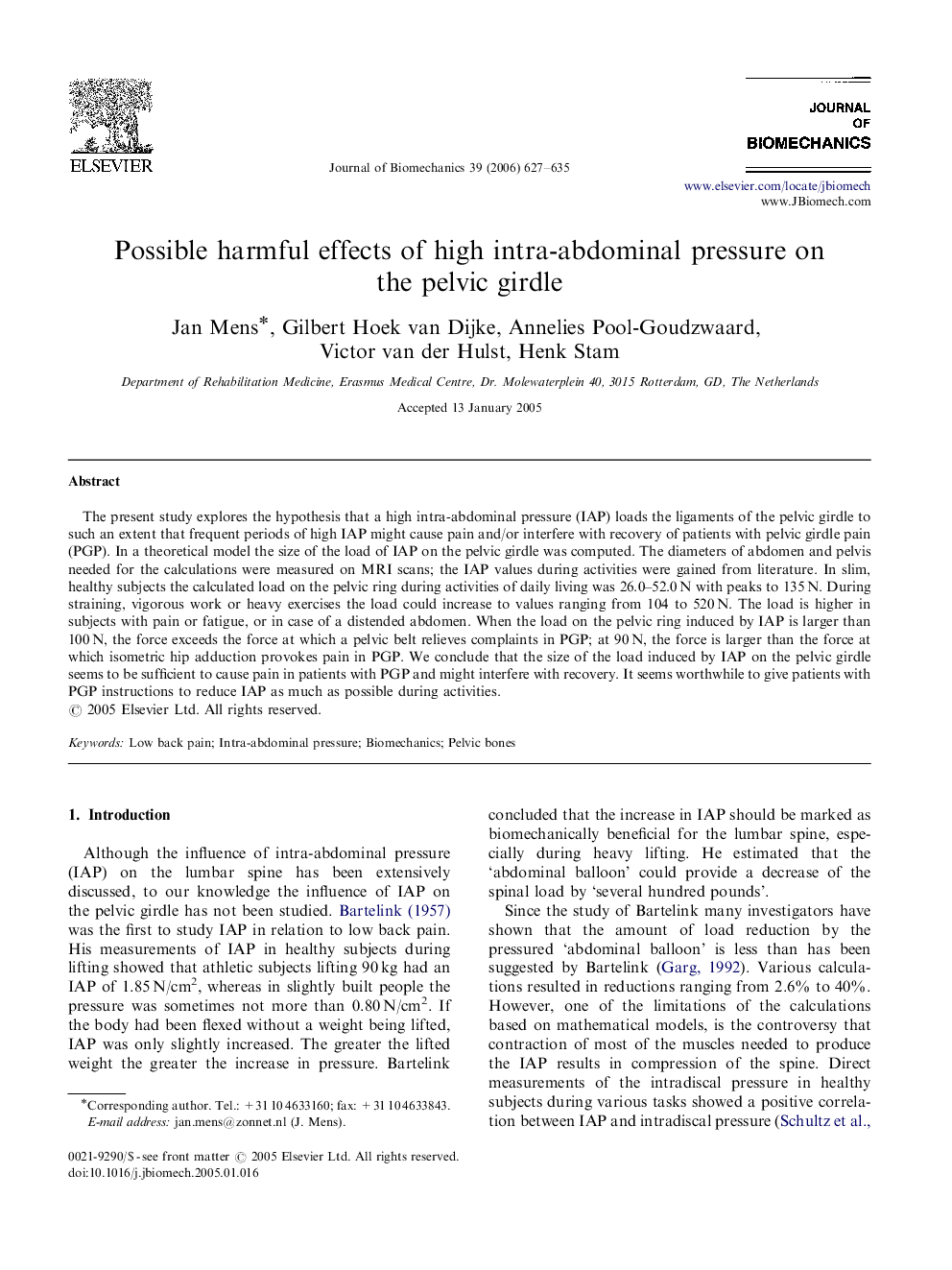 Possible harmful effects of high intra-abdominal pressure on the pelvic girdle