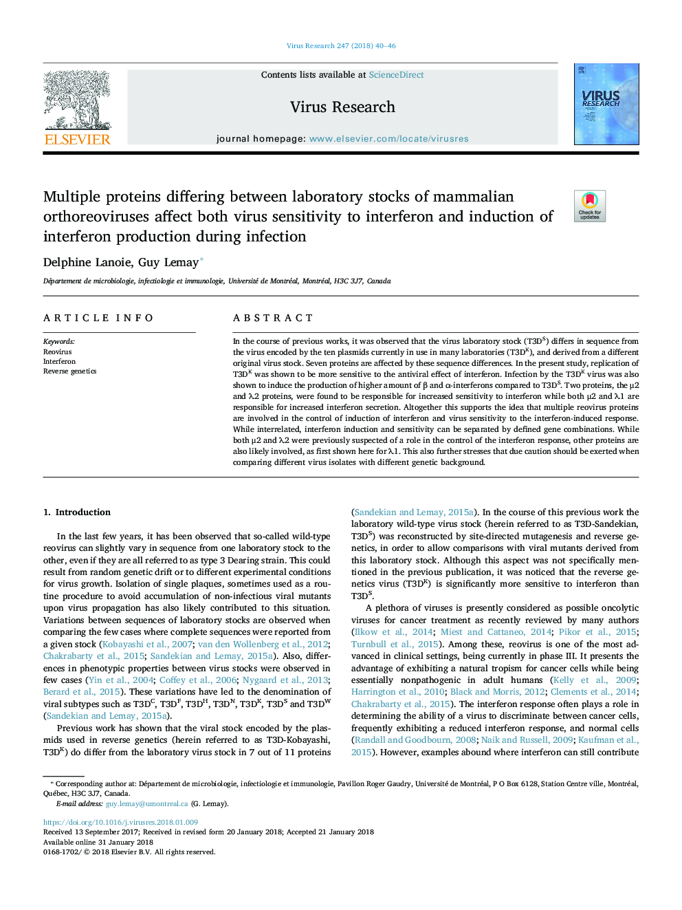 Multiple proteins differing between laboratory stocks of mammalian orthoreoviruses affect both virus sensitivity to interferon and induction of interferon production during infection