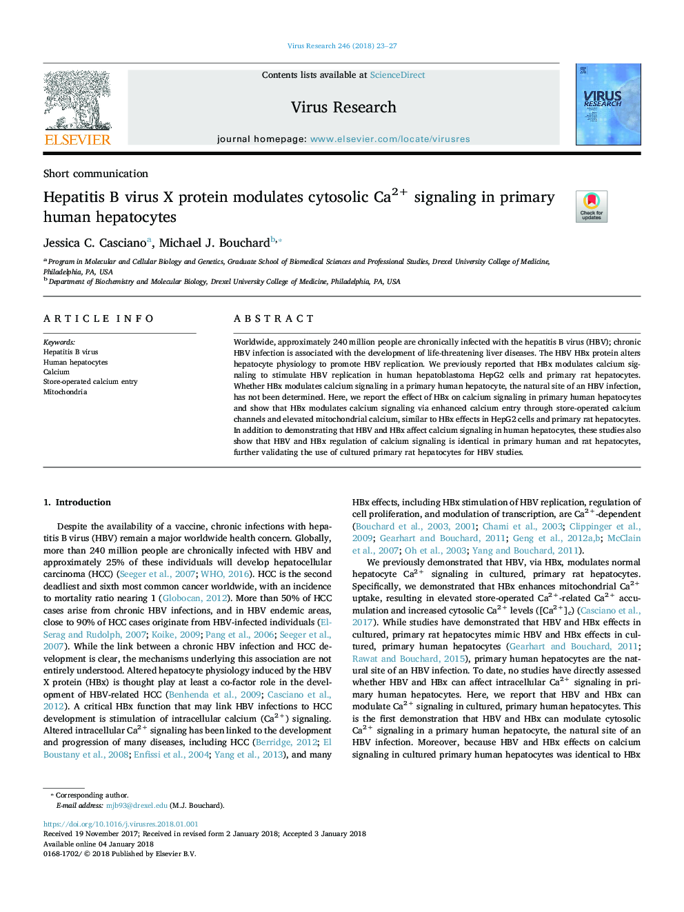 Hepatitis B virus X protein modulates cytosolic Ca2+ signaling in primary human hepatocytes