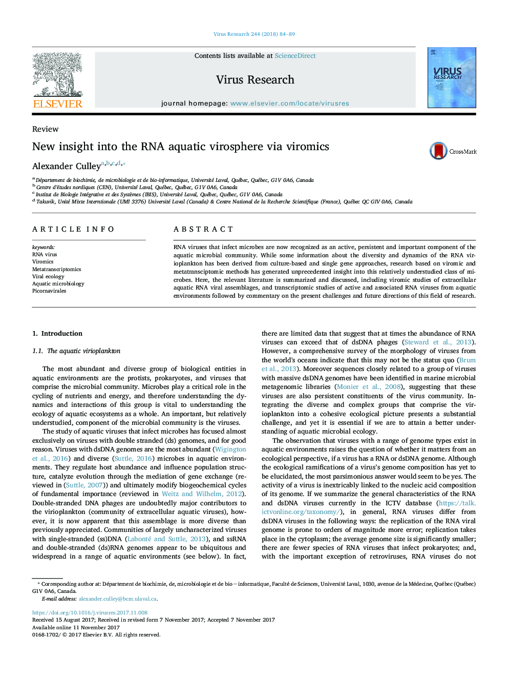 New insight into the RNA aquatic virosphere via viromics