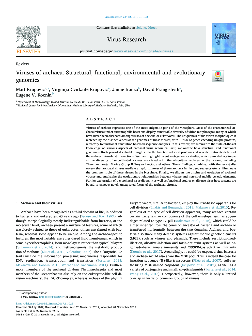 Viruses of archaea: Structural, functional, environmental and evolutionary genomics