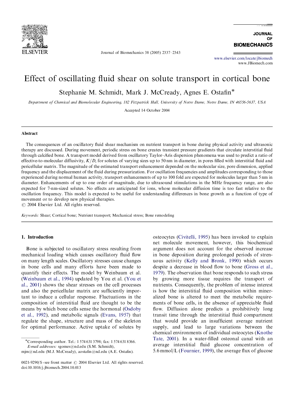 Effect of oscillating fluid shear on solute transport in cortical bone