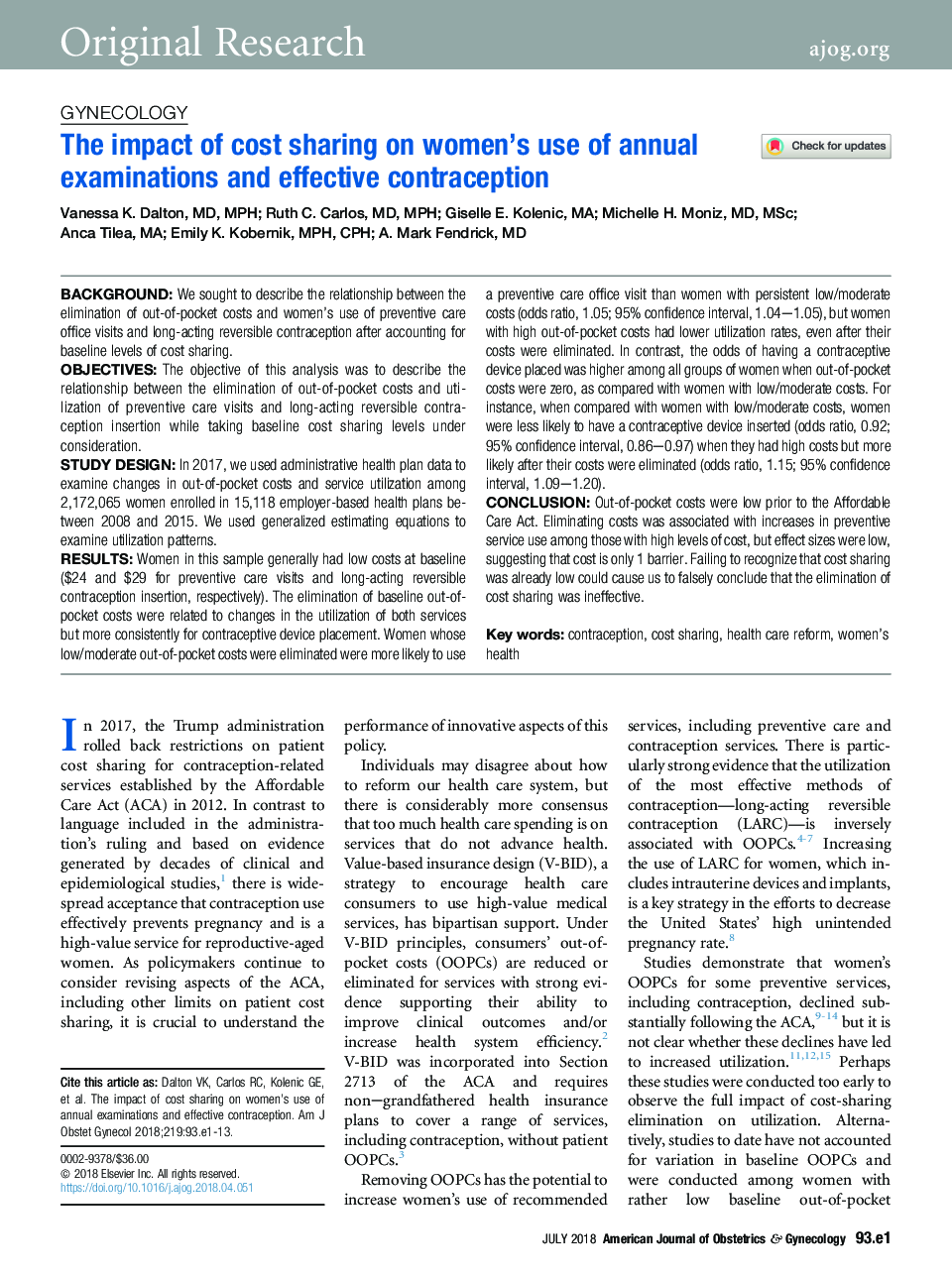 The impact of cost sharing on women's use of annual examinations and effective contraception