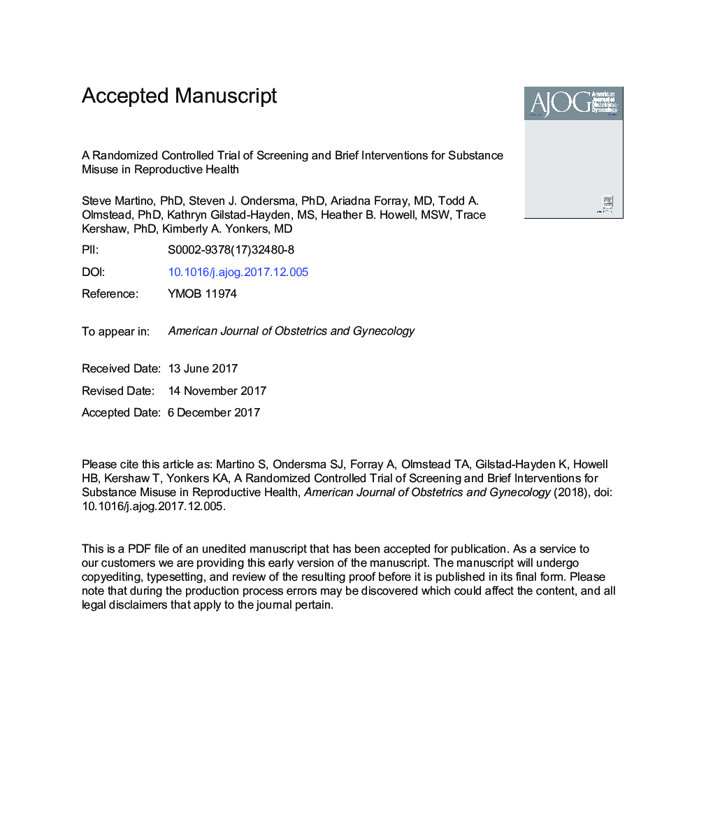 A randomized controlled trial of screening and brief interventions for substance misuse in reproductive health